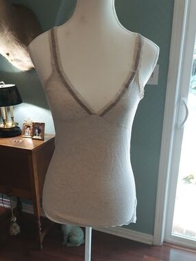 One Step Ahead Beige Graphic Tank with Dark Print